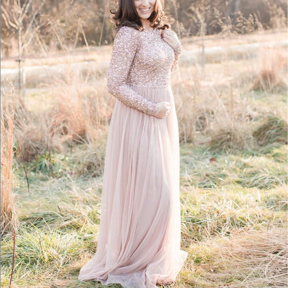 ASOS Sequin Maxi Dress in Blush Pink